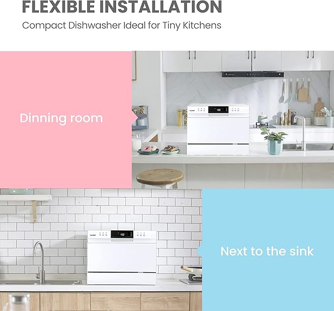 COMFEE’ Portable Mini Dishwasher, Energy Star, Countertop, 6 Place Settings, with 8 Washing Programs, Speed, Baby-Care, ECO& Glass, Dish Washer for Dorm, RV& Apartment, White-Ruum Studio Home