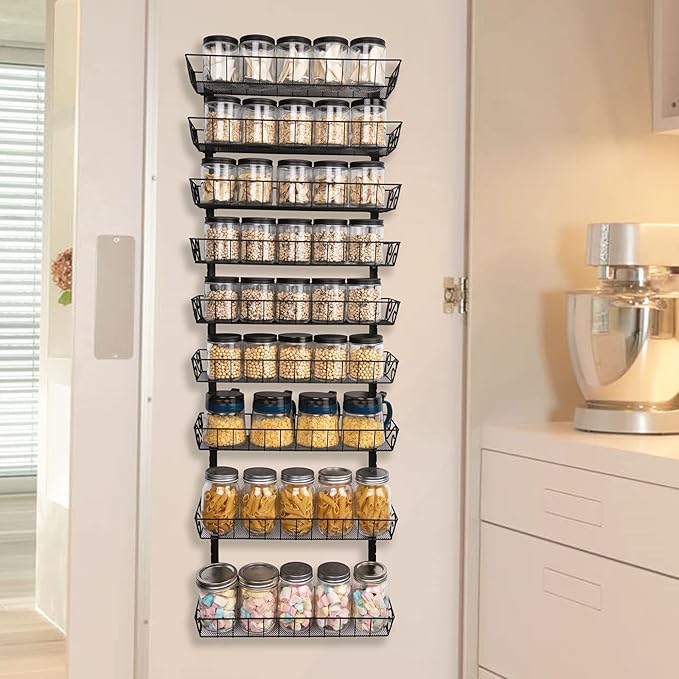 SWOMMOLY Adjustable Wall Mount Spice Rack, 9-Tier Dual-use (Multi-use) Organizer, Black-Ruum Studio Home