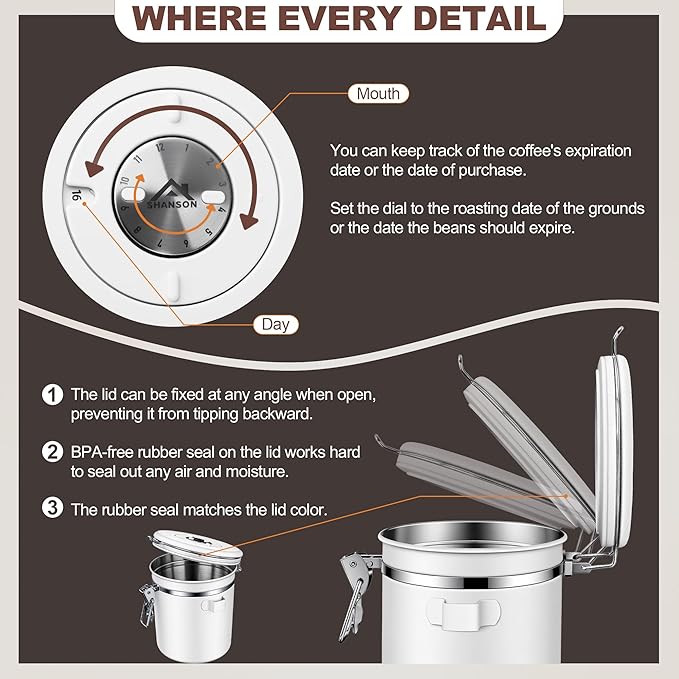 ShanSon Coffee Canister Airtight Coffee Container Stainless Steel Coffee Bean Storage Container with Scoop Coffee Canister for Beans Grounds Sugar Flour Tea Cereal,16OZ, White-Ruum Studio Home