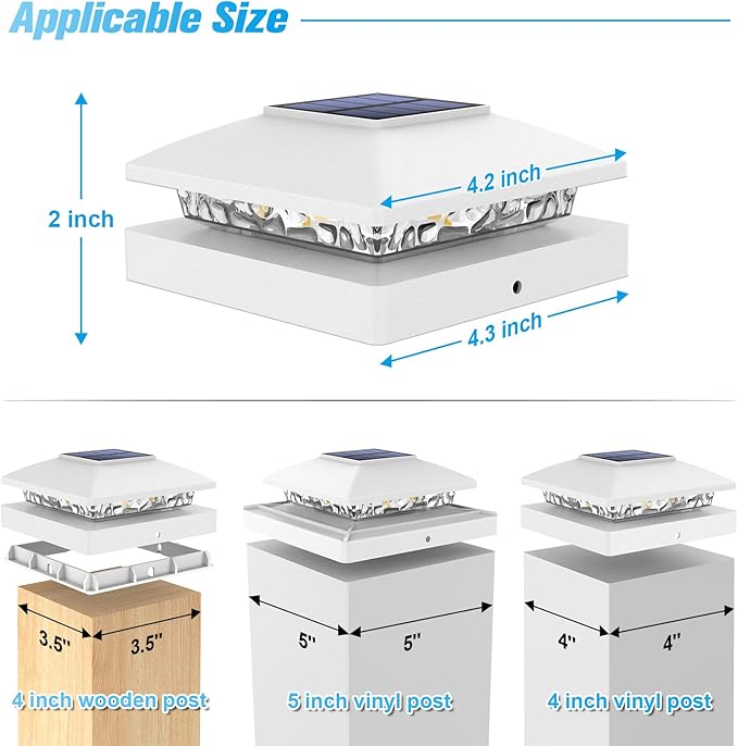 VOLISUN 4x4 Solar Post Cap Light 8pack,Solar Fence - Post Lights Outdoor Waterproof for Wooden/Vinyl Deck Post, White Light Solar Powered with Warm White-Ruum Studio Home