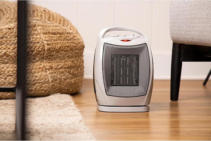 Comfort Zone Oscillating Indoor Space Heater, Portable, Ceramic, Electric, Energy-Efficient, Adjustable Thermostat, Tip-Over Switch, Overheat Protection, Ideal for Home, Bedroom, Office, 1500W, CZ449E-Ruum Studio Home