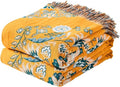 Boho Throw Blanket, 100% Cotton Ultra Soft Luxury Throw Rustic Quilt, Floral Printed Farmhouse Decor Bed Summer Blankets, All Season Rustic Reversible Bohemian Throw for Bed (80"x90" Yellow-Ruum Studio Home
