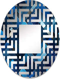 Symmetric Cubes in Deep Cobalt Blue - Geometric Maze - 20x30 Inches - Oval Decorative Wall Mirror for Bathroom, Bedroom, Entryway, Living Room, Vanity Room and Modern Décor-Ruum Studio Home