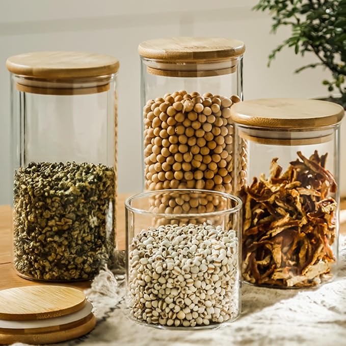 25oz Glass Food Storage Jars, Glass Jars with Bamboo Lids, Kitchen Storage Jars, Set of 6, Canisters with Airtight Lids for Spice, Coffee, Cookie, Pantry Organizers-Ruum Studio Home