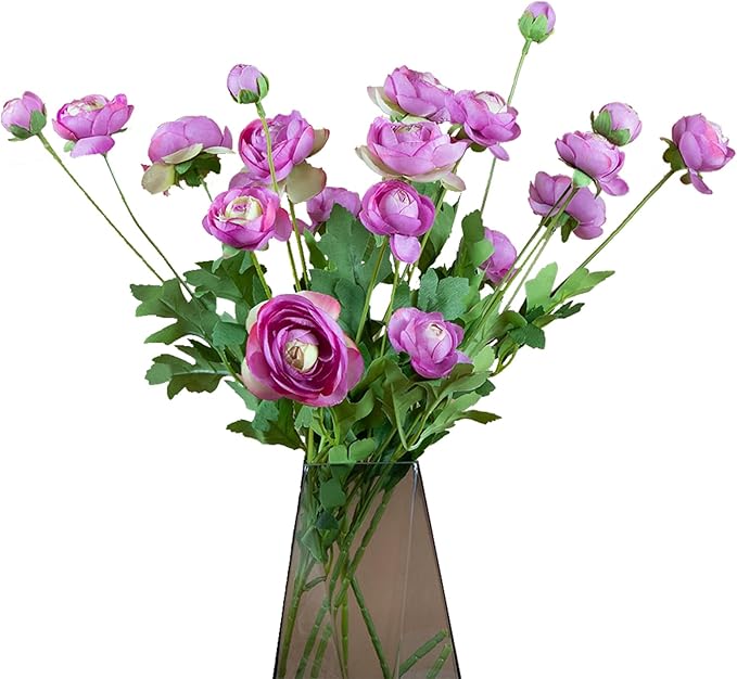 Artificial Silk Flowers Ranunculus Flower for Wedding Home Decoration 5 PCS Purple-Ruum Studio Home