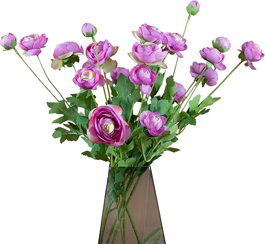 Artificial Silk Flowers Ranunculus Flower for Wedding Home Decoration 5 PCS Purple-Ruum Studio Home