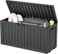 KAMABOKO Deck Box, 75 Gallon Resin Indoor and Outdoor Storage Boxes Waterproof for Garden Tools, Pool Accessories Storage Bench, Patio Furniture and Cushions with Lockable Lid, Black-Ruum Studio Home