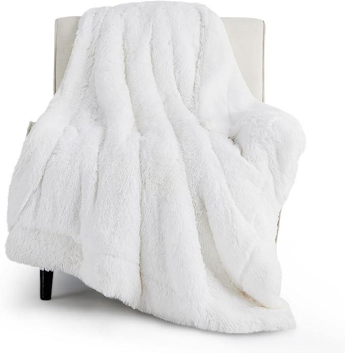 Bedsure GentleSoft Fluffy White Throw Blanket, White Decor Fuzzy Gifts for Women, Soft Cozy Furry Sherpa Fleece Plush Thick Warm Shaggy Faux Fur Throw Blanket for Couch, Bed, Camping, Travel, 50x60-Ruum Studio Home