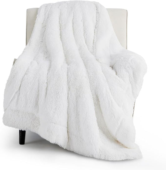 Bedsure GentleSoft Fluffy White Throw Blanket, White Decor Fuzzy Gifts for Women, Soft Cozy Furry Sherpa Fleece Plush Thick Warm Shaggy Faux Fur Throw Blanket for Couch, Bed, Camping, Travel, 50x60-Ruum Studio Home
