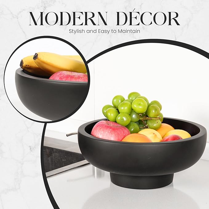 Concrete Fruit Bowl – Large Decorative Pedestal Bowl for Kitchen Counter, Entryway, or Coffee Table – Modern Catch – All Key Bowl – Heavyweight Centerpiece for Home Decor (Concrete)-Ruum Studio Home