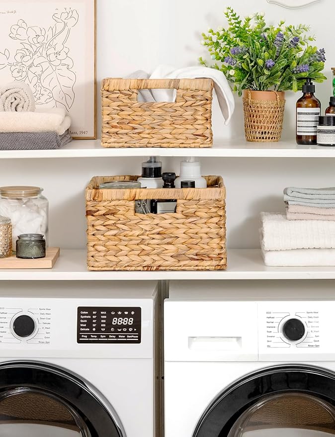 StorageWorks Wicker Storage Basket, Large and Small Baskets, Water Hyacinth Basket for Organizing, Decorative Water Hyacinth Storage Baskets, Set of 2-Ruum Studio Home