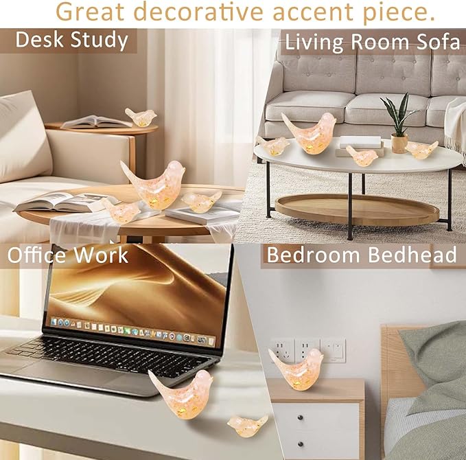 Crystal Bird Figurines, Resin Animal Statues, Miniature Decorative Gravel Birds, Home Decor (4PCS-RoseQuartz)-Ruum Studio Home