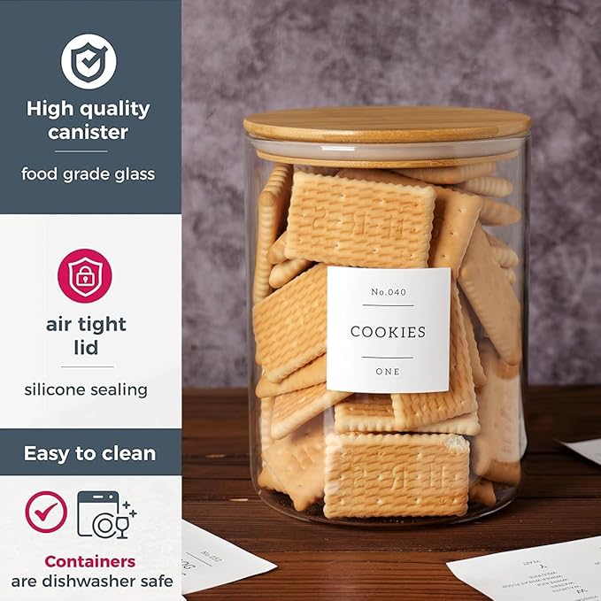 Set of 2 Large Glass Flour and Sugar Containers - 100 Fl oz Thicken Glass Storage Jars with Airtight Bamboo Lid and 132 Kitchen Pantry Labels - Big Clear Rice Containers Farmhouse-Ruum Studio Home
