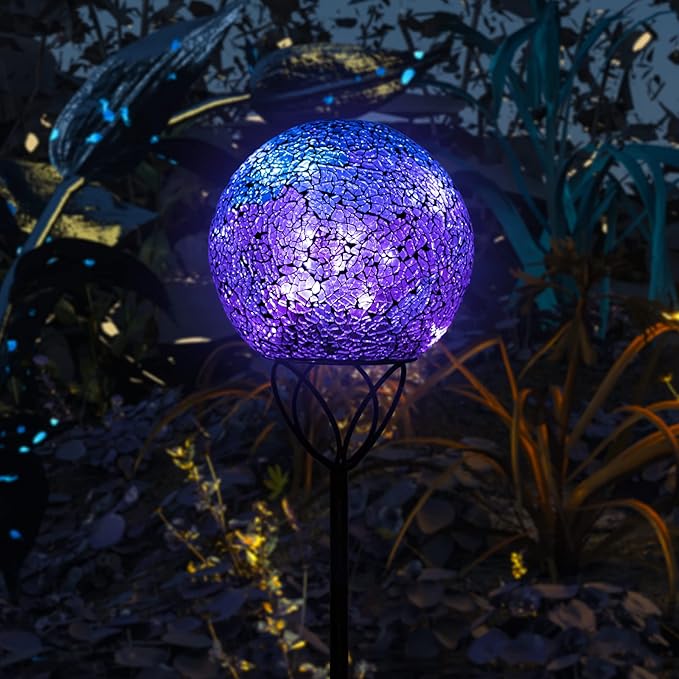 VCUTEKA Solar Lights Outdoor Garden Decor Mosaic Solar Garden Lights Waterproof Glass Ball LED Pathway Stake Light for Landscape Lawn Patio Yard Decoration Purple 6 inch-Ruum Studio Home