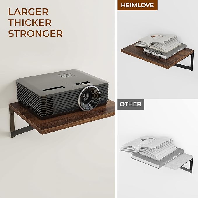 Heimlove 24" W x 12" D Wall Shelves for Books, 12 Inch Deep Floating Shelves Set of 3, Wide Floating Bookshelf with Metal Bracket for Living Room, Kitchen, Office, Bedroom and Decor Storage - Walnut-Ruum Studio Home