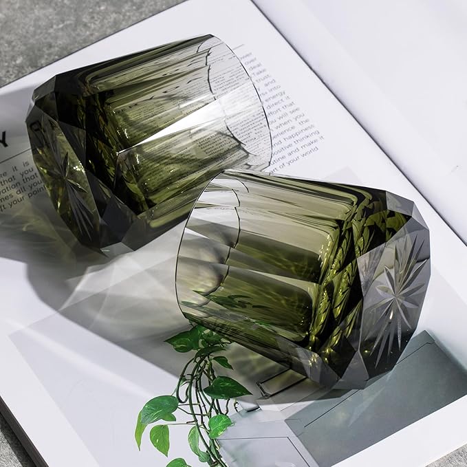 KAMMAK Crystal Whiskey Glasses Set of 2, Handcrafted 6.76oz Old Fashioned Glasses Stemless, Luxury Cocktail Glasses, Hand Blown Scotch Cup for Women, Men Gift for Rocks, Bourbon, Bar Barware-Ruum Studio Home