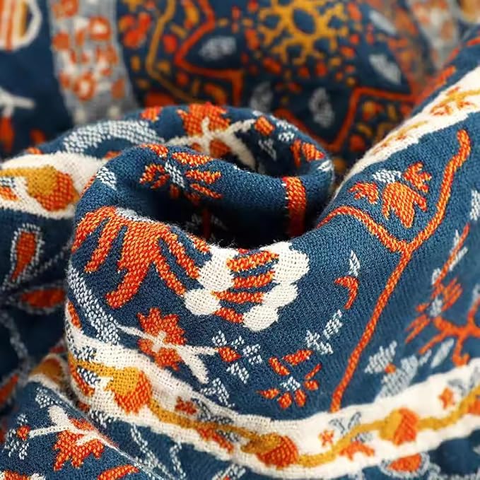 Boho Muslin Blanket for Adults 4-Layer Gauze 80 x 90 Inches Soft Cozy 100% Cotton Summer Cooling Blanket Circle Geometric Decor for Sofa Bed Coverlet Both Sides (A Luck Wheel, 80 x 90 in)-Ruum Studio Home