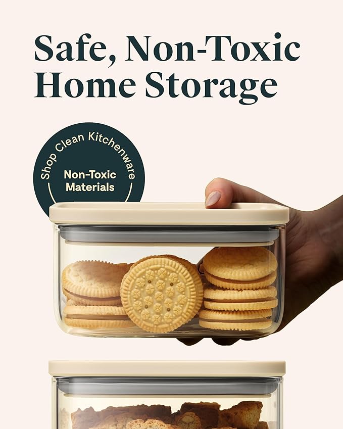 Caraway 1qt Glass Airtight Food Storage Container with Lid – Non-Toxic, BPA-Free Kitchen Storage Container – Stackable, Space-Saving Airtight Container for Dry Goods and More - Gray-Ruum Studio Home