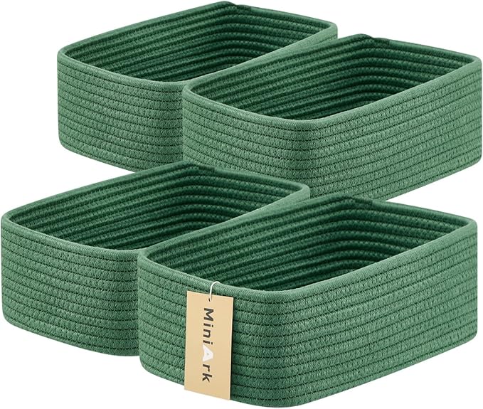 Small Storage Baskets for Organizing | Closet Organizer Bins | Shelf Toy Basket | Woven Rope Baskets | Cube Decorative Box | Shallow Basket | 11.5x7.5x4.7” | 4 Packs Green-Ruum Studio Home