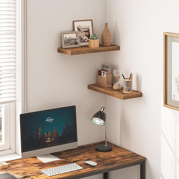 HOOBRO Floating Shelves for Wall, Wall Mounted Shelf Set of 2, 15.7" Hanging Shelf with Invisible Brackets, for Wall in Bathroom, Bedroom, Toilet, Kitchen, Living Room, Office, Rustic Brown BF40BJ01-Ruum Studio Home