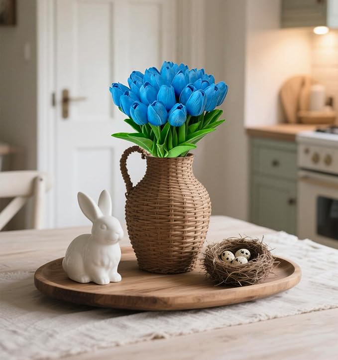 Fake Flowers Tulips Artificial PU Flower 15 Stems Real Touch Faux Tulips Flowers Mother's Day Easter Valentine’S Day Gifts in Home Kitchen Wedding Dining Table Decorations-Ruum Studio Home