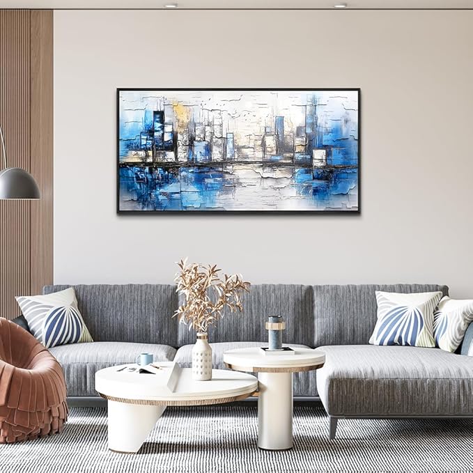 ZUITINGHUA Black Framed Canvas Wall Art For Living Room Wall Decor For Bedroom Office Wall Decorations Blue Landscape Paintings Abstraction Pictures Artwork Room Aesthetic Home Decor 20x40 In-Ruum Studio Home