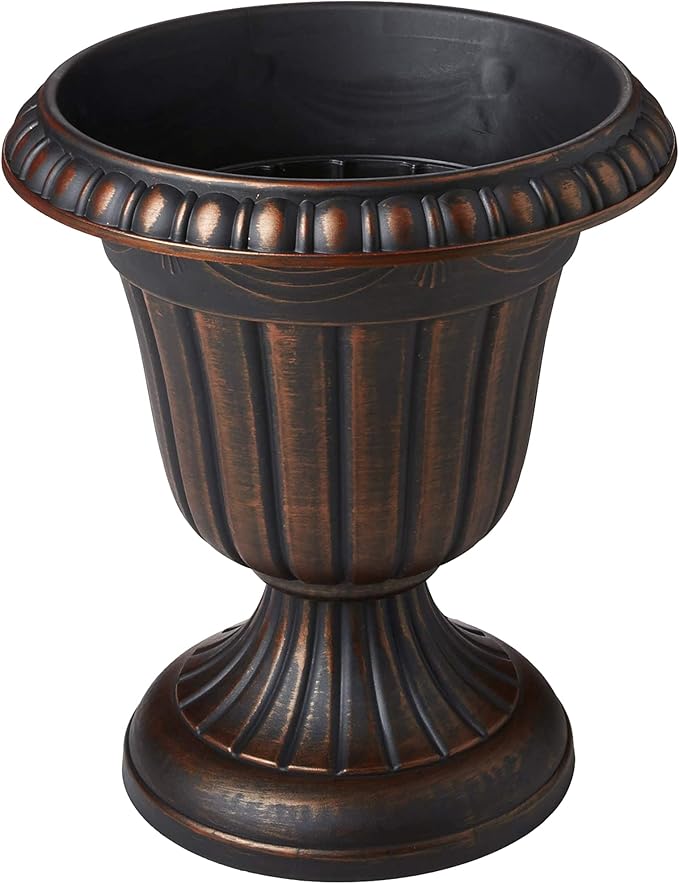 PL10CP Classic Traditional Plastic Urn Planter Indoor/Outdoor, 15" x 13", Brushed Copper-Ruum Studio Home