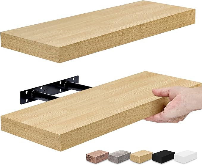 Sorbus Floating Shelves for Wall, Bathroom Shelves Wall Mounted for Kitchen, Bedroom, Bathroom Storage Over Toilet, Hanging Book Shelf for Ｗall Home Decor Living Room (Maple Wood, 2 Pack)-Ruum Studio Home
