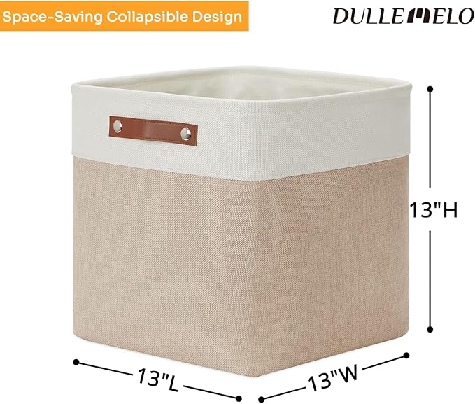 DULLEMELO Fabric Storage Cubes,13 inch Cube Stroage Bins for Empty Gift Basket,Toy Nursery Storage Linen Closet Organizers and Storage Baskets Shelves Bins(White&Khaki)-Ruum Studio Home