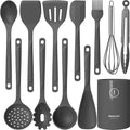 Silicone Cooking Utensils Set - 600°F Heat Resistant, Nonstick Kitchen Utensil Set with Spatulas, Spoons, Whisk, Tongs, BPA Free, Dishwasher Safe (Gray)-Ruum Studio Home
