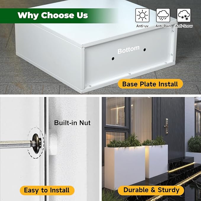 Galvanized Steel Metallic Heavy Planter for Outdoor Plants Metal Outdoor Planter Spliced Flower Box with Partitions for Outside,Indoor,Garden (White, 30 * 12 * 24)-Ruum Studio Home