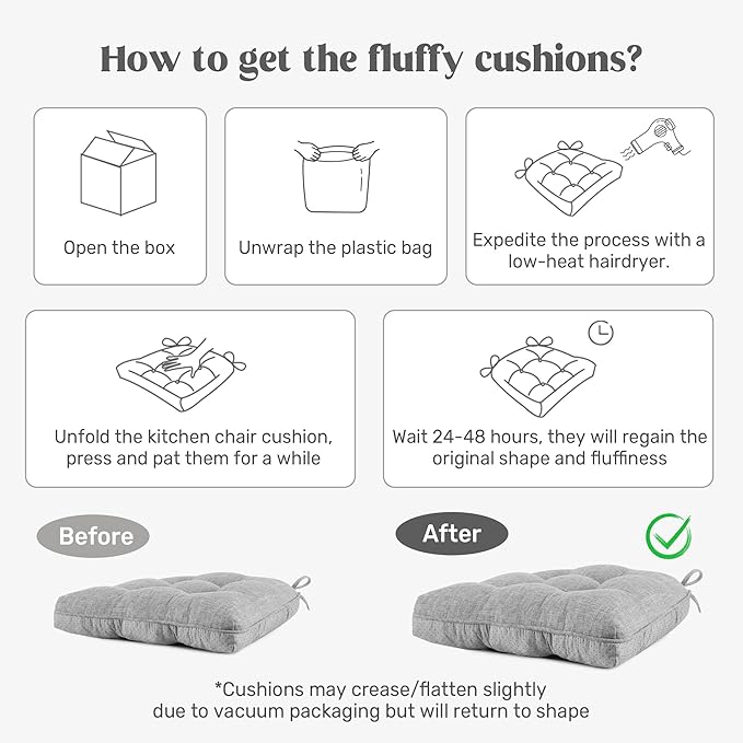 puredown® Chair Cushions for Dining Chairs, Tufted Memory Foam Chair Pads with Non-Slip Backing, Kitchen Seat Cushions with Ties, Washable Seat Pads Set of 4, 15.5" x 15.5" x 4", Purple-Ruum Studio Home