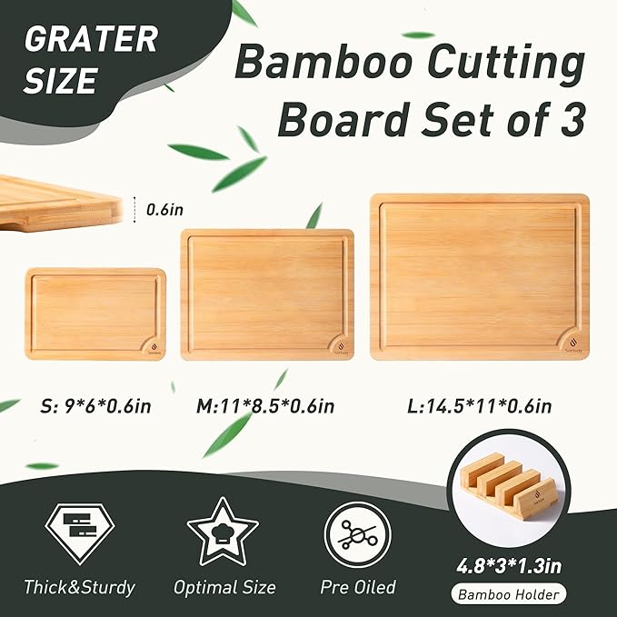 Bamboo Cutting Board Set Non Slip Feet with Holder Over Sink Kitchen Gadgets Seller 2025 First Apartment Must Haves Things Stuff Accessories House Warming Decor Housewarming Hostess Host Gifts-Ruum Studio Home