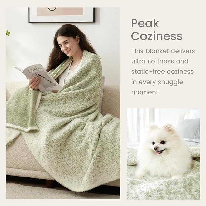 Snuggle Sac Sage Green Throw Blanket for Couch, Reversible Super Soft Warm Blankets Cozy Knit Blanket Fuzzy Plush Lightweight Throws for Sofa, Bed, Picnic, Ombre Sage Green, 50 x 60 inches-Ruum Studio Home