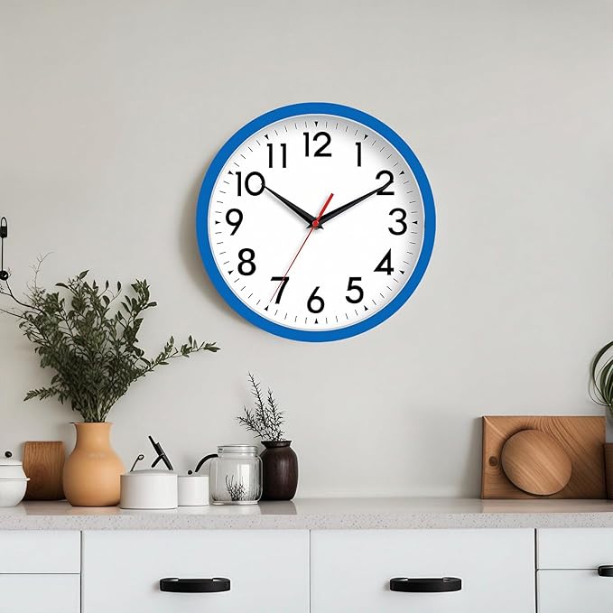 Wall Clock Small Analog 8 Inch Silent Non Ticking Battery Operated Modern Simple Decorative for Kitchen Office Bedroom Bathroom Living Room(Blue)-Ruum Studio Home