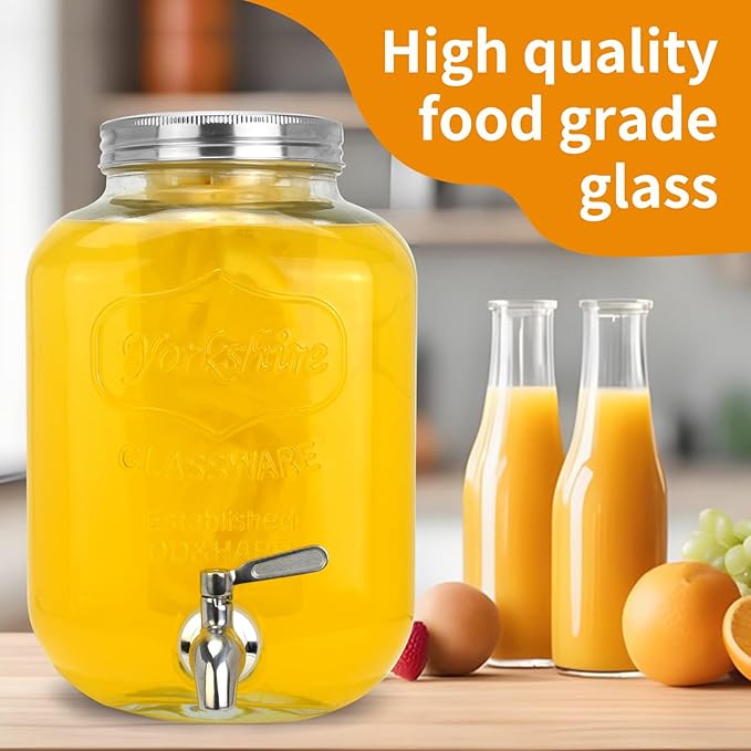 DD&HAPP Glass Beverage Dispenser With Stainless Steel Spigot,1.2 Gallon Mason Jar Drink Dispenser,Sun Tea,Lemonade & Juice Dispenser for Parties, Weddings & Events.Leak-Proof, Infuser Included.-Ruum Studio Home