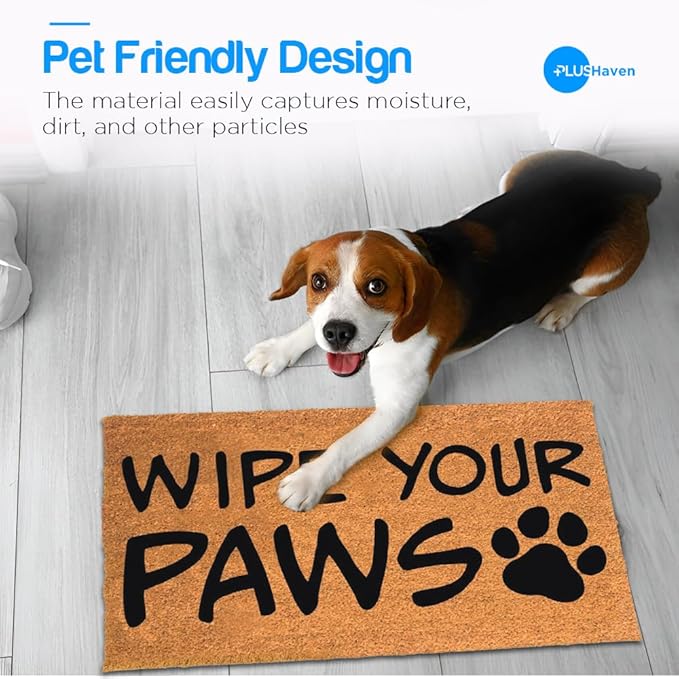 PLUS Haven Coco Coir Door Mat with Heavy Duty Backing, Natural Wipe Your Paws Doormat, 17.5”x30” for Entrance, Front Porch, Easy to Clean Entry Mat, Outdoor and Indoor Uses, Home Decor-Ruum Studio Home