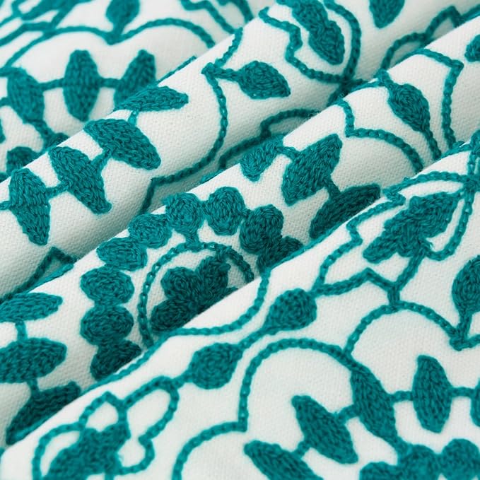 HWY 50 Teal Decorative Throw Pillow Covers 18x18 Inch (1 Piece), Embroidered Cotton Farmhouse Cushion Cover Pillow Case for Sofa Couch Living Room Bed, Little Sunflower-Ruum Studio Home