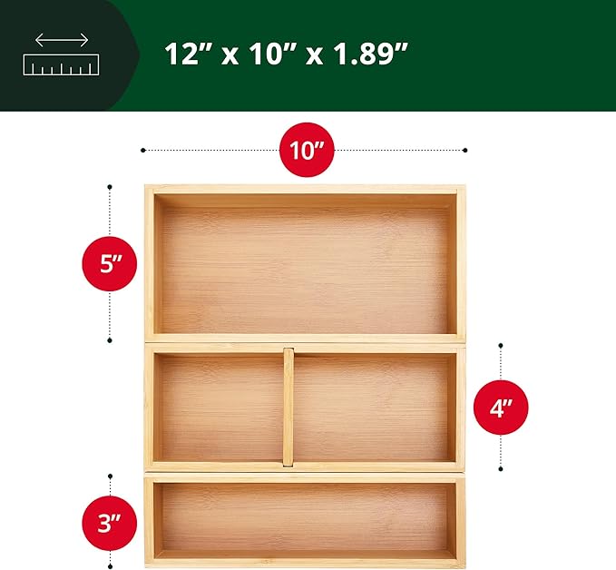 ROYAL CRAFT WOOD Luxury Bamboo Drawer Organizer Storage Box, Bin Set - Multi-Use Drawer Organizer for Kitchen, Bathroom, Office Desk, Makeup, Jewelry (3 Boxes)-Ruum Studio Home
