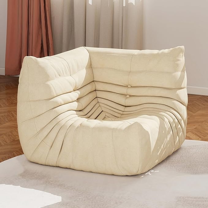 Full Foam Corner Chair – Comfortable Floor Couch for Adults, Waterproof Upholstery, Armless Fireside Lounge Chair for Living Room, Apartment, or Office (White)-Ruum Studio Home