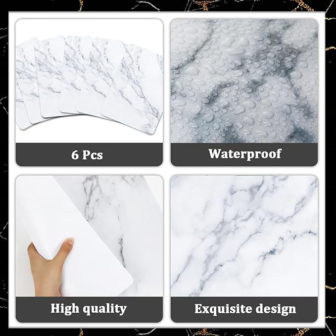 Marble Plastic Placemats Set of 6 Marbles Table Mats Marble Theme Place Mats Wipe Clean Washable Recyclable Table Placemats for Indoor Outdoor Heat Resistant Kitchen Dining-Ruum Studio Home