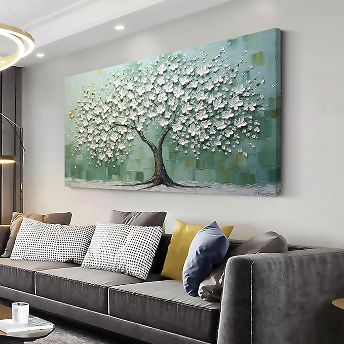 LASMOND Turquoise Tree of Life Wall Art for Living Room Canvas Prints Artwork Modern Abstract Bedroom Office Painting Decor (40x20 Inches)-Ruum Studio Home