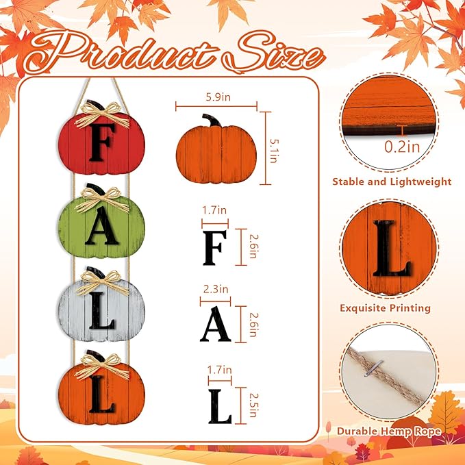 Fall Decorations for Home Fall Pumpkin Door Sign, Rustic Farmhouse Thanksgiving Wall Decorations Wooden Hanging Signs for Porch Yard Seasonal Autumn Home Decor-Ruum Studio Home