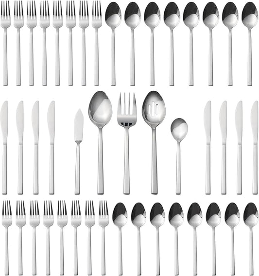 Alata Cube 45-Piece Forged Stainless Steel Flatware Set Cutlery Set,Service for 8,Silver Finish,Dishwasher Safe-Ruum Studio Home