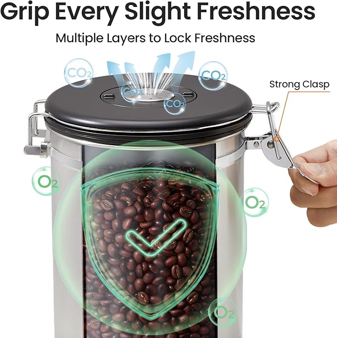 Veken Coffee Canister, 39OZ Large, Airtight Stainless Steel Food Storage Container for 2.2lbs Coffee Beans, Ground, Sugar, Tea, Flour, Rice, Cereal, Cookies Jars, Bar Accessories & Gifts, Silver-Ruum Studio Home