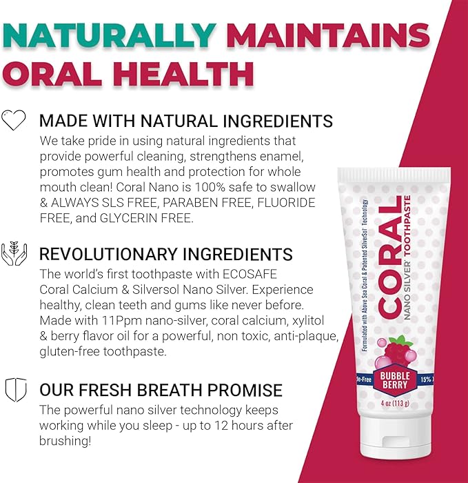 Coral Nano Silver Bubble Berry Kids Toothpaste, Natural Fluoride Free Teeth Whitening Toothpaste, Coral Calcium Nano Silver Infused SLS Free - 4 Ounces-Ruum Studio Home
