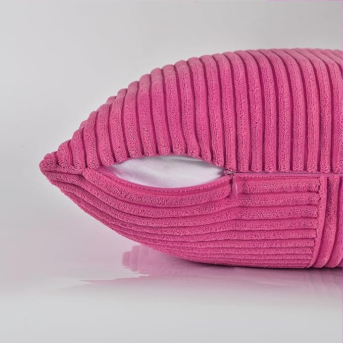 Fancy Homi 2 Packs Hot Pink Lumbar Decorative Throw Pillow Covers 12x20 Inch for Living Room Couch Bed Sofa, Rustic Farmhouse Boho Home Decor, Soft Striped Corduroy Rectangle Accent Cushion Case-Ruum Studio Home
