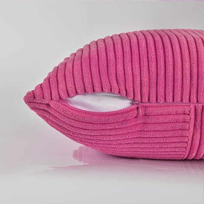 Fancy Homi 2 Packs Hot Pink Long Lumbar Decorative Throw Pillow Covers 12x24 Inch for Couch Bed Sofa, Rustic Farmhouse Boho Home Decor, Soft Striped Corduroy Rectangle Accent Cushion Case 30x60 cm-Ruum Studio Home