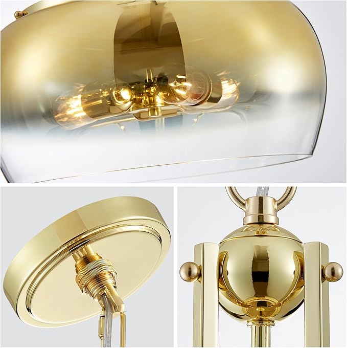 WUZUPS Gold Chandelier Rustic Farmhouse Industrial Round Ceiling Pendant LED Light Fixture with Gradient Glass Shade for Dining Room Kitchen Island Foyer Entryway, H 20.9" W 15.9", E26 Base-Ruum Studio Home