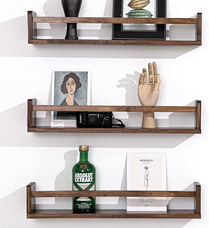 AZSKY Nursery Book Shelves 24 in Set of 3 Walnut Floating Bookshelf for Kids Room Wall Mounted Floating Shelves Solid Nursery Bookshelf Perfect Decor for Kitchen Bedroom Living Room-Ruum Studio Home